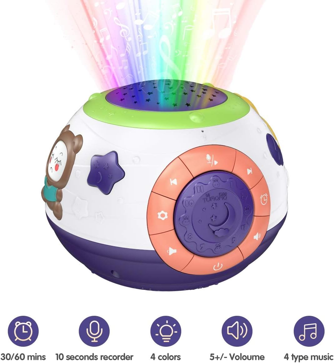 带有音乐音响机和白噪声的婴儿夜灯投影仪