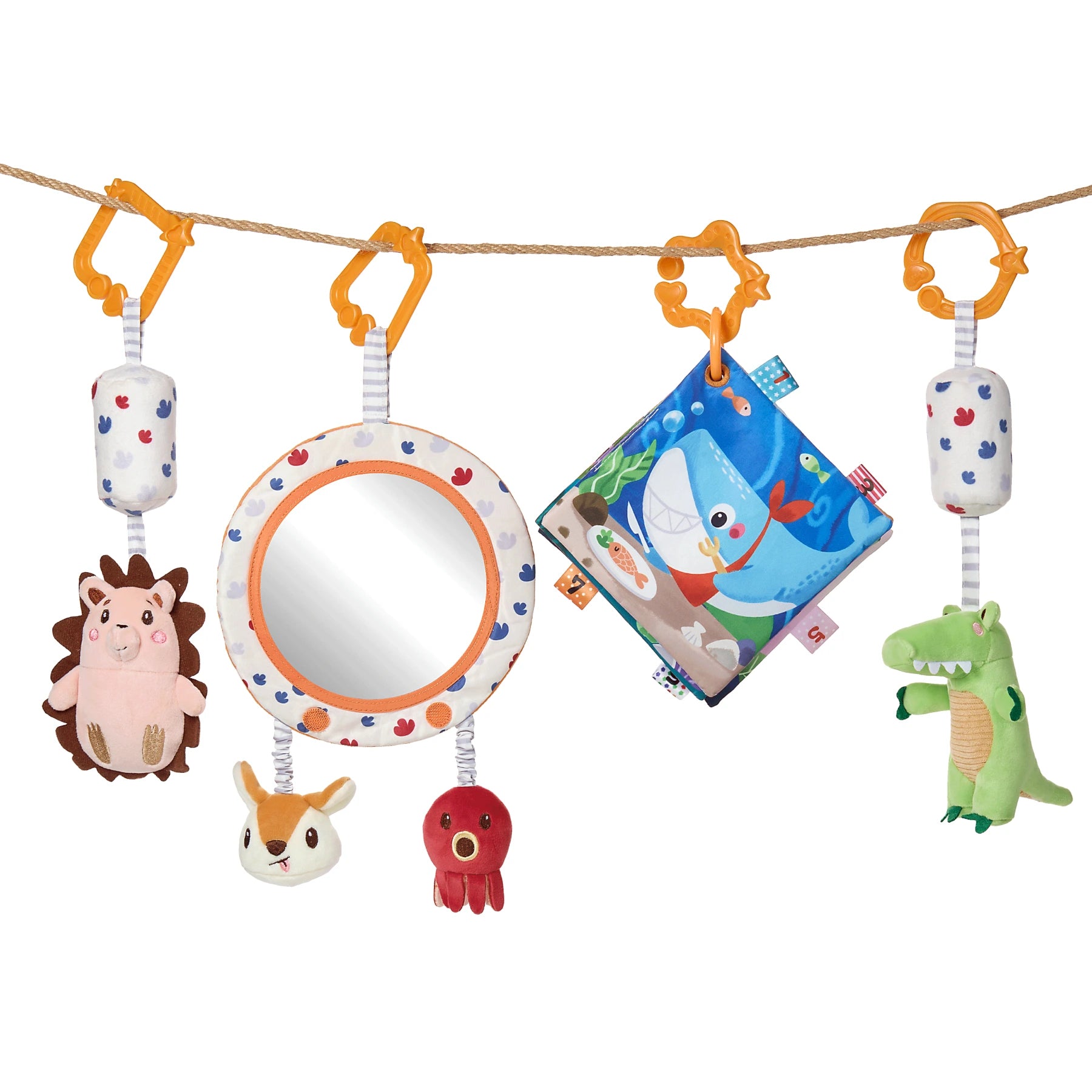Baby toy set with tummy time mirror and plush rattle