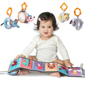 Cloth book, animal rattles, and mirror toy for newborns' development