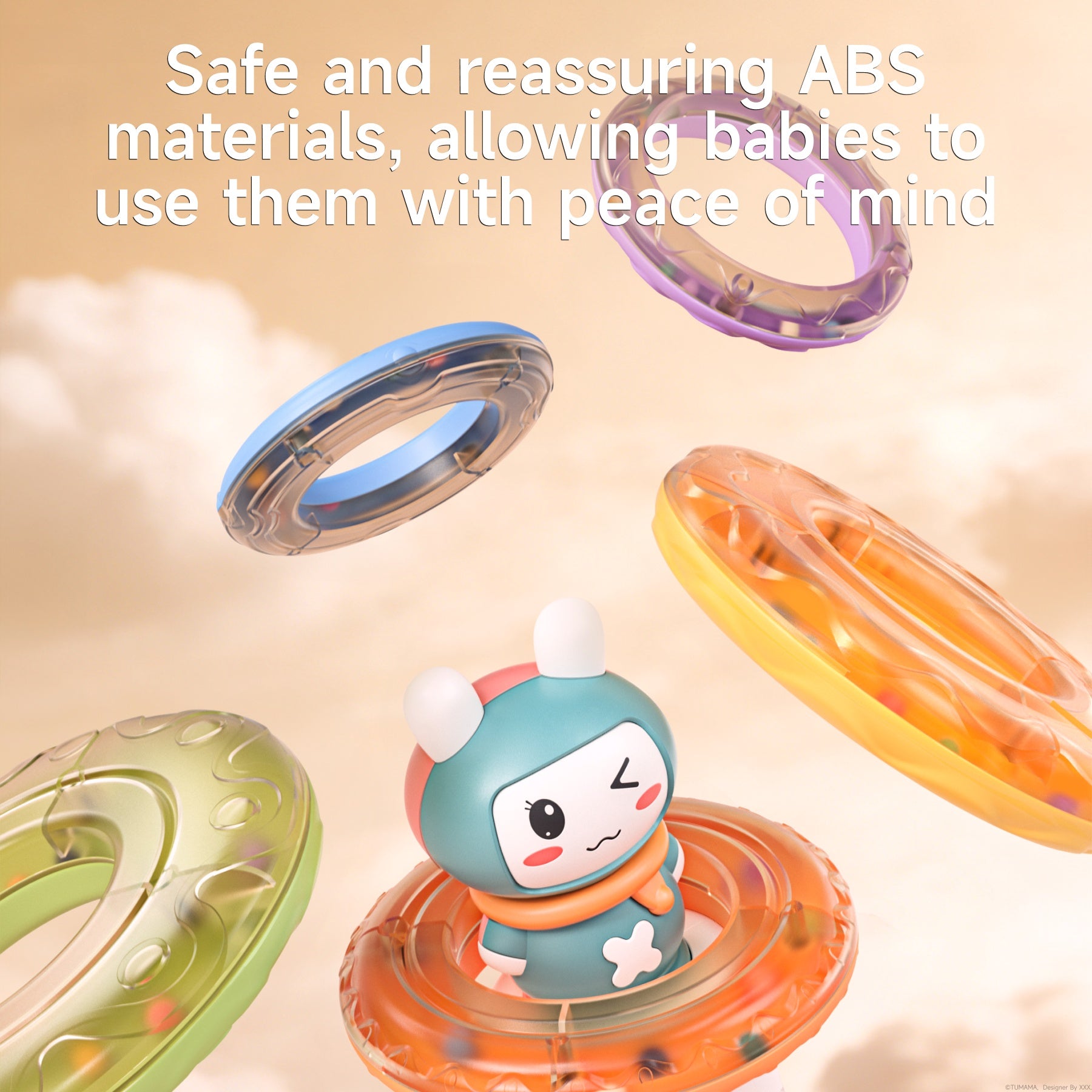 Musical stacking rings toy made of ABS material with colorful transparent rings and smooth design