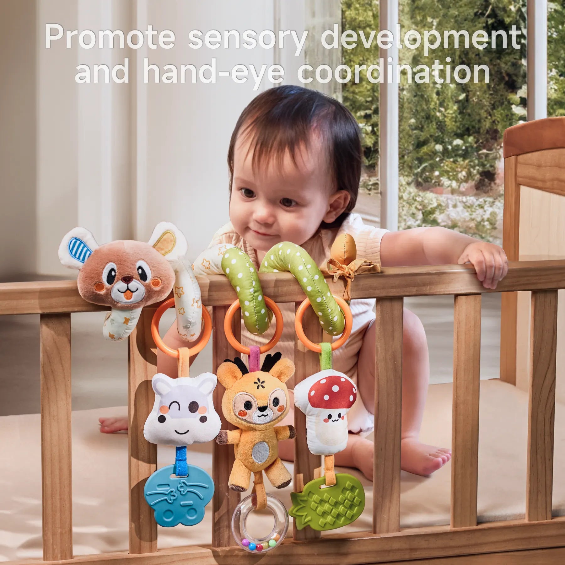 Bear Spiral Activity Toy is mounted on the infant car seat