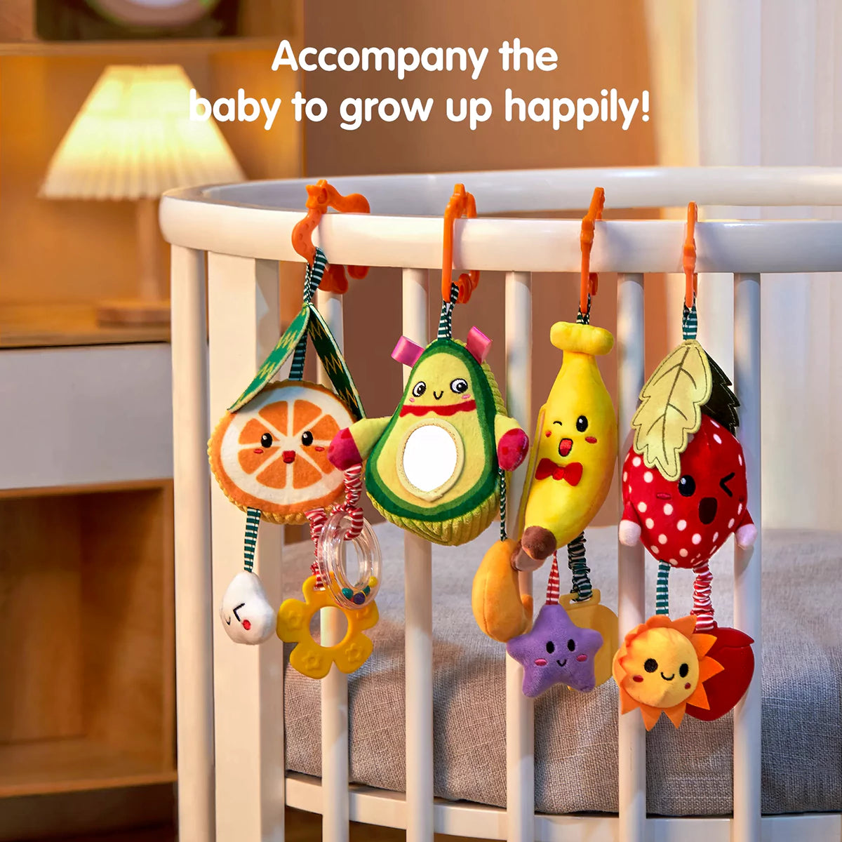 Baby toy hanging fruit rattles avocado banana orange strawberry