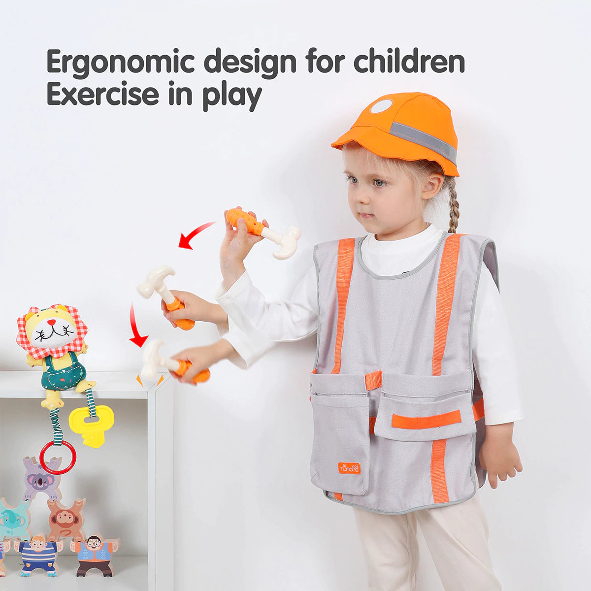 Imaginative play featuring construction fun with toy toolset